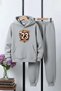 3 İplik Ş Fleece-Lined Winter Basketball B Printed Kangaroo Pocket K Hooded Boys' Tracksuit Set