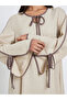 Beige Tie-Up Detail Jalabiya with Contrast Piping - 3