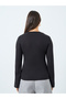 Black Textured Knit Henley Neck Fitted T-Shirt - 4