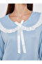 Blue Long Sleeve Nightdress with Lace Collar - 3