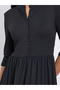 Black A-Line Midi Dress with 3/4 Sleeves - 3
