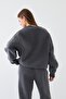 Women's Oversize Sweatshirt Sun & Moon Printed Smoked Melange – Crew Neck, 3 Thread Ribbed - 5