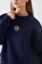 Women's Oversize Sweatshirt Sun & Moon Printed Navy Blue – Crew Neck, 3 Thread Rastering - 2