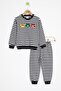 Smoked Boy's Smiling Face Embroidered Striped Fleece-Lined Set 23322