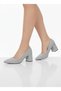 Gizem 203 Silver Glitter Detailed Comfortable Evening Dress Women's Heeled Shoes