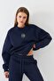 Women's Oversize Sweatshirt Sun & Moon Printed Navy Blue – Crew Neck, 3 Thread Rastering - 4