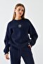 Women's Oversize Sweatshirt Sun & Moon Printed Navy Blue – Crew Neck, 3 Thread Rastering