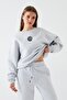 Women's Oversize Sweatshirt Sun & Moon Printed Gray – Crew Neck, 3 Thread Rastering - 4
