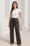 Women's Elastic Waist Wide Leg Satin Trousers - 6
