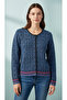 Blue Ethnic Patterned Buttoned Knitwear Cardigan