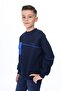 Navy Blue Boys' Relax Fit Crew Neck Piece Printed Sweatshirt - Pocket Detail & 2 Threads - 2