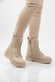 Beige Leather Fur Lined Lace up Zippered Non-Slip Women's Boots 525383 Z - 2