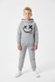 3 İplik Ş Fleece-Lined Winter Emoji Print Detailed Kangaroo Pocket K Hooded Boys' Tracksuit Set - 2