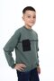 Green Boy's Relax Fit Crew Neck Piece Printed Sweatshirt - Pocket Detail & 2 Threads - 3