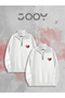 Fingerprint Heart B Printed Half Zipper Sweatshirt Lover Couple Combination White Set of 2