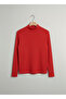 Girls and Boys Red Corded Fabric Half Turtleneck Long Sleeve Bodysuit Undershirt