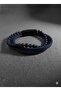 Navy Blue Stone and Leather Combination Men's Bracelet - 2