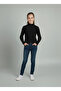 Girls and Boys Black Corded Fabric Half Turtleneck Long Sleeve Bodysuit Undershirt - 2