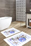 Digital Printed Washable and Non-Slip Floral Butterfly Figured Bath Mat Toilet Set - 4