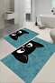 Digital Printed Washable and Non-Slip Based Cat Patterned Bath Mat Toilet Set - 3