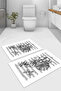 Digital Printed Washable and Non-Slip Floral Butterfly Figured Bath Mat Toilet Set - 2