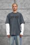 Men's Sweatshirt Metalhead Piece Sleeves Smoked Oversize Printed Crew Neck 3 Yarns Without Ruffles