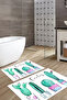 Digital Printed Colorful Cactus Model Bath Mat Toilet Set with Washable and Non-Slip Base - 4