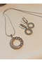 Silver Zircon Stone Ring Detailed Necklace Earring Set - 2