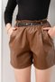 Women's Winter Brown Shorts & Bermuda Shorts with Elastic Waist, Belt and Pockets, Shiny Leather, Stylish, Casual, Comfortable 30321 - 3