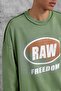 سويت شيرت رجالي RAW أخضر كبير الحجم مطبوع برقبة دائرية 3 خيوط بدون زخرفة - 5