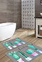 Digital Printed Colorful Cactus Model Bath Mat Toilet Set with Washable and Non-Slip Base - 4