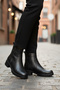 Black Genuine Leather Zippered Fleece Women's Heeled Boots 4663-1 Z - 3