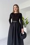 Women's Black Crew Neck Belt Detailed Combination Dress - 2