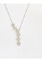 Steel Necklace Silver Color Heart with Stones Decorated Long Y Necklace