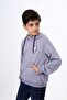 Dark Gray Boys' Relaxed Fit Hooded Pocket Lightweight Drop Shoulder Printed Sweatshirt - 2 Thread - 3