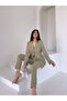 Double Fabric Stone Detailed Sleeve and Leg Ankle Women's Suit - 2