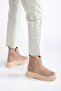 Women's Boots, Mink Suede, Thick Sole, Laceless, Flat Top - 2