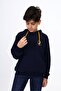 Navy Blue Boys' Relax Fit Hooded Pocket Lightweight Drop Shoulder Printed Sweatshirt - 2 Thread - 4