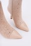 Women's Heeled Boots Pointed Toe Stone Detailed Suede Look Patent Leather 9.5 cm Thin Heel Stylish Design - 3