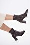 Brown Skin Stretch 8.5 cm Thick Heel Zipper Women's Boots - 4
