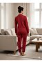 Women's Red Buttoned Pajama Set - 4