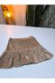 Eid Girl's French Velvet Flounce Skirt Short Mini Ruffle Elastic Waist Camel - 5