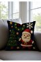 Punch Look Santa Claus and Pine Tree Patterned Christmas Themed Digital Printed Throw Pillow Covers Set of 2 - 2