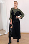 Women's Black Khaki Long Dress with Modal Fabric on the Top and Parachute Fabric on the Bottom, Zipper Closure - 4
