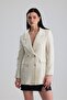 Women's Gold Buttoned Double-Breasted Tweed Jacket - 4