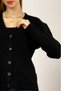 Women's V-Neck Knitted Knitwear Front Buttoned Short Cardigan Black - 9