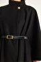 Women's Gold Button Detailed Belted Poncho - 6