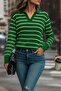    Women's Long Sleeve V-Neck Striped Knitwear Blouse
