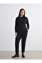 Lcw Modest Black Women's Pants with Elastic Waist and Carrot Cut Texture - 2