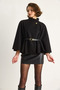 Women's Gold Button Detailed Belted Poncho - 4